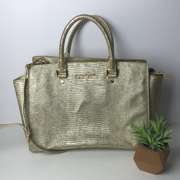 Michael Kors Selma Metallic Gold Satchel - Picture 1 of 11